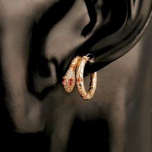 Mini Snake Shaped Piercings For Women | Earrings With Red Zircon For Women